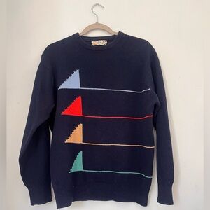 RARE Vintage Navy Geometric Pringle of Scotland 100% Wool Sweater